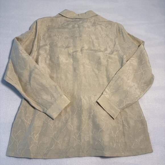 Chelsea Cambell Womens Button Up Shirt 12 Tan Embroidered Long Sleeve Collared - Picture 7 of 9